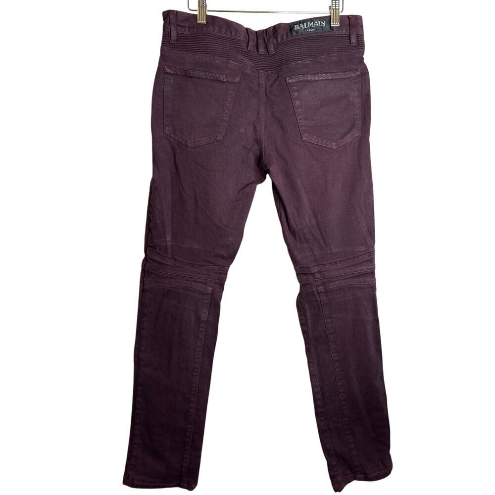 Balmain Paris Men's Denim Biker Moto Jeans‎ Burgundy Size 32x30 - Picture 3 of 14